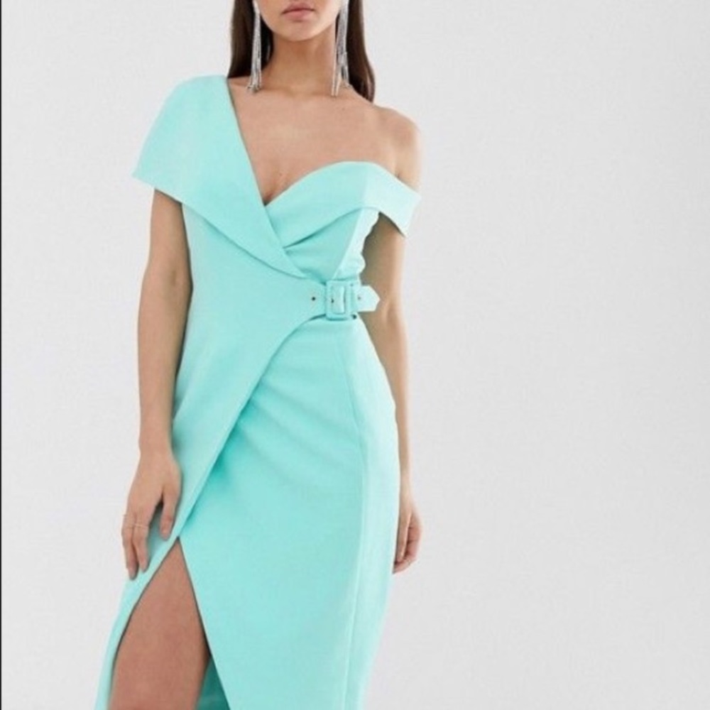 Lavish Alice Belted Wrap Dress Foldover One Shoulder Buckle
